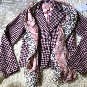 Pink and Brown Houndstooth Blazer